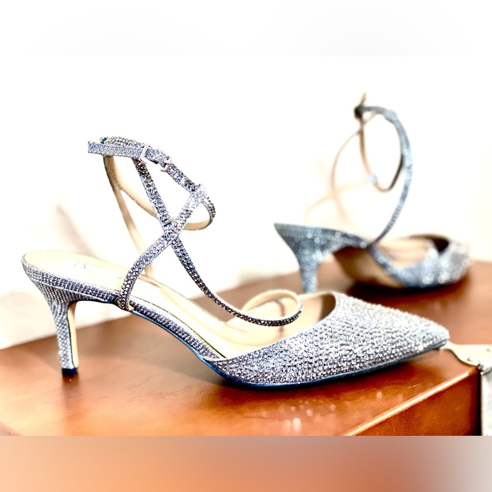 INC International Concepts Glittering Silver Heels with Straps